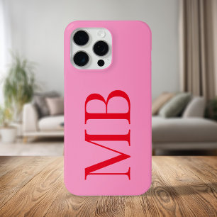 Elegant roze rood minimalistisch Initiaal monogram iPhone 15 Pro Max Hoesje