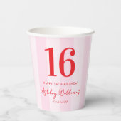 Elegant Roze Rood Modern 16e verjaardag Papieren Bekers (Achterkant)
