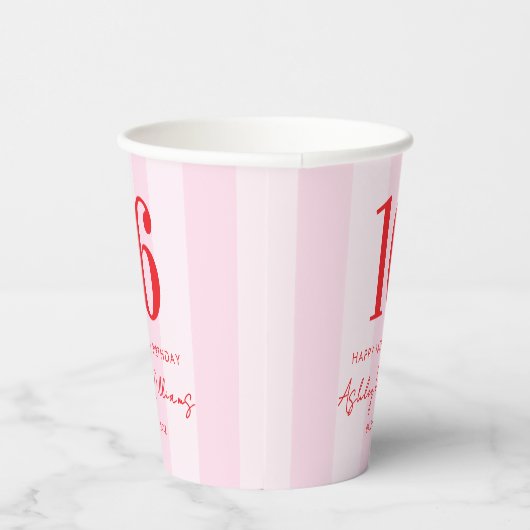 Elegant Roze Rood Modern 16e verjaardag Papieren Bekers (Rechts)