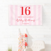 Elegant Roze Rood Modern 16e verjaardag Spandoek (Insitu)