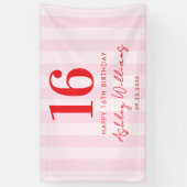 Elegant Roze Rood Modern 16e verjaardag Spandoek (Verticaal)