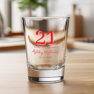 Elegant Roze Rood Modern 21e Verjaardag Shot Glas