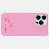 Elegant Roze Rood Script Initiaal Monogram Case-Mate iPhone Case (Achterkant (horizontaal))