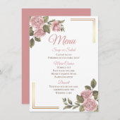  Elegant Roze Roos Bloemen Trouwmenu Menu (Voorkant / Achterkant)