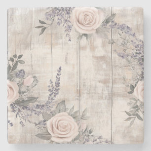 Elegant roze roos en lavendel stenen Onderzetter
