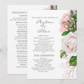 Elegant Roze Roos Wit Huwelijksprogramma Programma (Voorkant / Achterkant)
