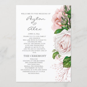 Elegant Roze Roos Wit Huwelijksprogramma Programma