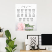 Elegant roze Rose 14 Tabel Wedding Seating Chart Poster (Thuiskantoor)