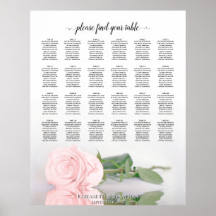 Elegant roze Rose 24 Tabel Wedding Seating Chart Poster