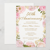 Elegant roze Rose 50th Wedding Jubileum Kaart (Voorkant / Achterkant)