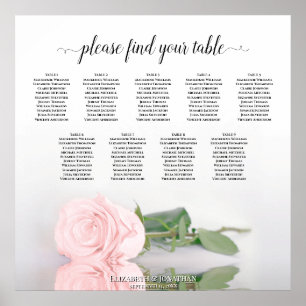 Elegant roze Rose 9 Table Wedding Seding Chart Poster