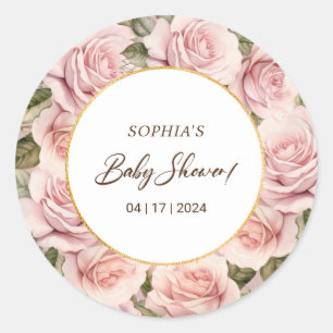 Elegant Roze Rose Baby shower Ronde Sticker
