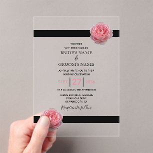 Elegant roze Rose Black Ribbon Wedding Invitations Acryl Uitnodigingen