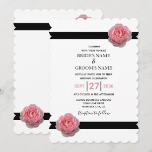 Elegant roze Rose Black Ribbon Wedding Invitations Kaart