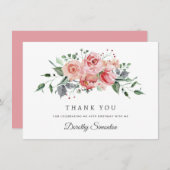 Elegant Roze Rose Bloemen 40e Verjaardag Flat Bedankkaart