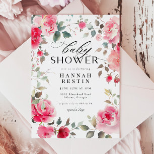 Elegant Roze Rose Bloemen Meisje Baby shower Kaart