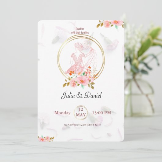 Elegant Roze Rose Bloemen Waterverf Schilderij (Staand voorkant)