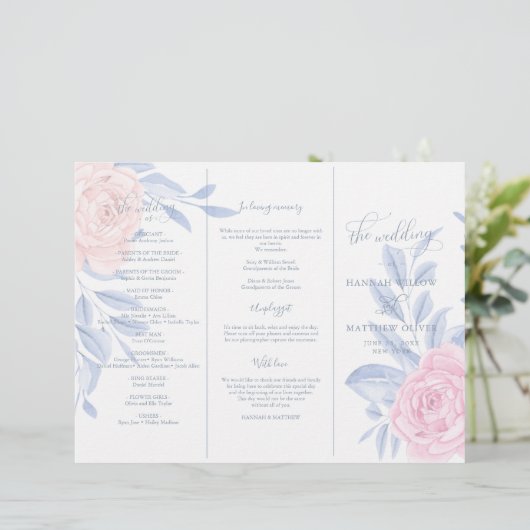 Elegant roze Rose Blue Minimalist Wedding Ceremony (Staand voorkant)