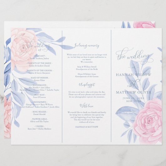 Elegant roze Rose Blue Minimalist Wedding Ceremony (Voorkant / Achterkant)