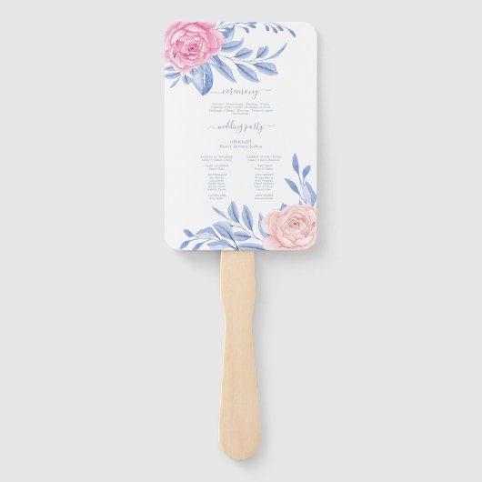 Elegant roze Rose Blue Minimalist Wedding Programm Handwaaier (Achterkant)