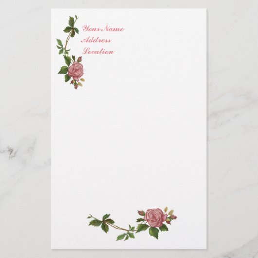 Elegant  Roze Rose Briefpapier (Voorkant)
