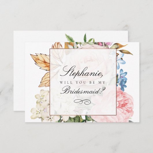 Elegant Roze Rose Bruidsmeisje Kaart (Voorkant / Achterkant)