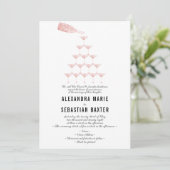 Elegant Roze Rose Champagne Tower Script Bruiloft Kaart (Staand voorkant)