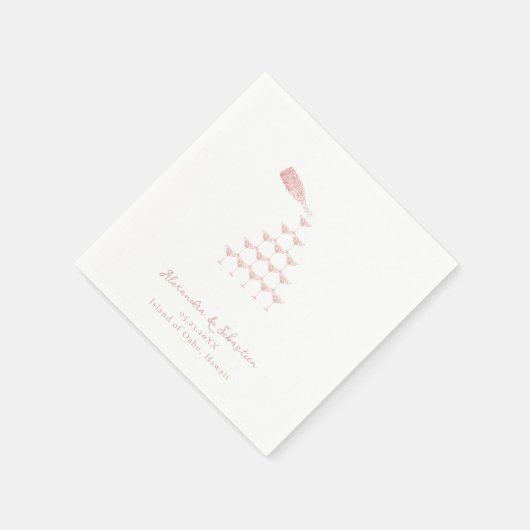 Elegant Roze Rose Champagne Tower Script Bruiloft Servet (Hoek)