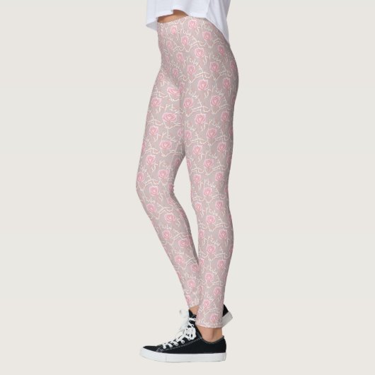 Elegant Roze Rose en Leaf All Over Print Leggings (Links)