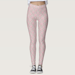 Elegant Roze Rose en Leaf All Over Print Leggings