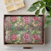 Elegant Roze Rose Faux Glas in lood Pattern Tissuepapier (Geschenk)