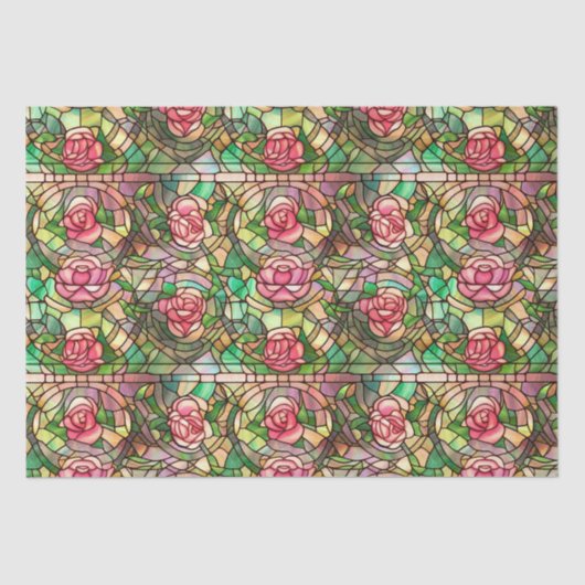 Elegant Roze Rose Faux Glas in lood Pattern Tissuepapier (Voorkant)