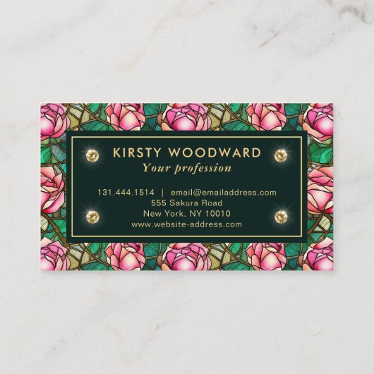 Elegant Roze Rose Faux Glas in lood Pattern Visitekaartje (Achterkant)