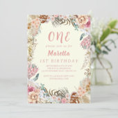 Elegant roze Rose First Birthday Party Kaart (Staand voorkant)