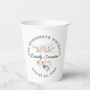Elegant roze Rose Floral 100e verjaardag Papieren Bekers