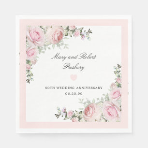 Elegant roze Rose Floral 50th Wedding Jubileum Servet