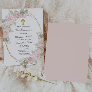 Elegant roze Rose Floral First Community Invitatio Kaart