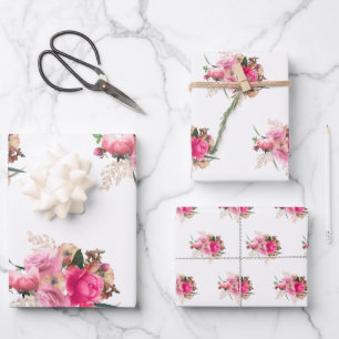 Elegant roze Rose Floral Gold Bouquet Inpakpapier Vel