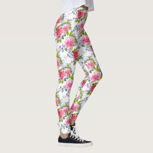 Elegant Roze Rose Girly Chic Bloemen Patroon Leggings (Rechts)
