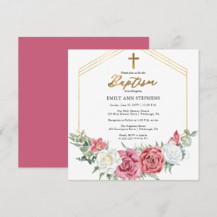 Elegant roze Rose   Gold Floral Lijst Girl Baptism Kaart