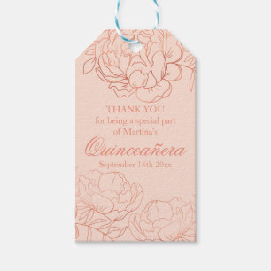 Elegant roze Rose Gold Floral Quinceanera Cadeaulabel