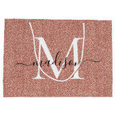 Elegant roze Rose Gold Glitter Monogram Script Groot Cadeauzakje (Achterkant)
