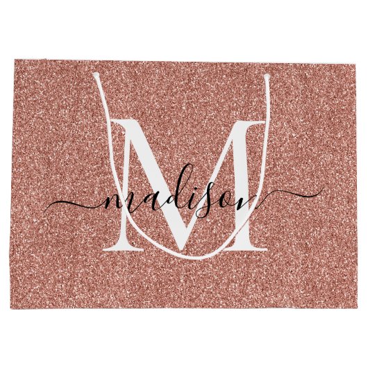 Elegant roze Rose Gold Glitter Monogram Script Groot Cadeauzakje (Achterkant)
