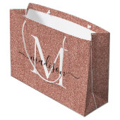 Elegant roze Rose Gold Glitter Monogram Script Groot Cadeauzakje (Achterkant Gekanteld)