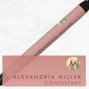 Elegant roze Rose Gold Monogram Zwarte Inkt Pen
