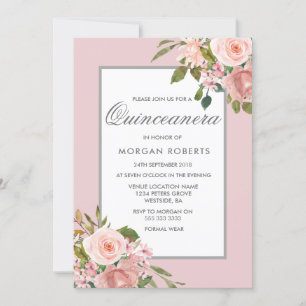 Elegant roze Rose Gold Quinceanera Invite Kaart