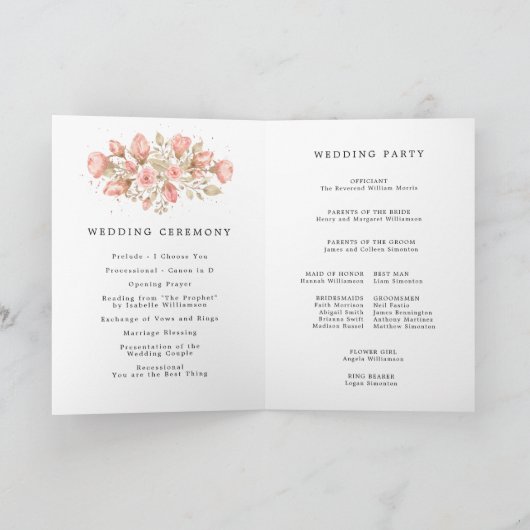 Elegant Roze Rose Goud Bloemen Bruiloft Boekje Programma (Binnen)