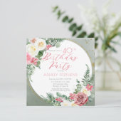 Elegant roze Rose | Goud Lijst 40e verjaardag Kaart (Staand voorkant)