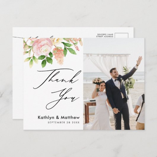 Elegant roze Rose Greenery Foto Weddenschap Hartel Briefkaart (Voorkant / Achterkant)