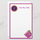 Elegant Roze Rose Monogram Script briefpapier (Voorkant / Achterkant)